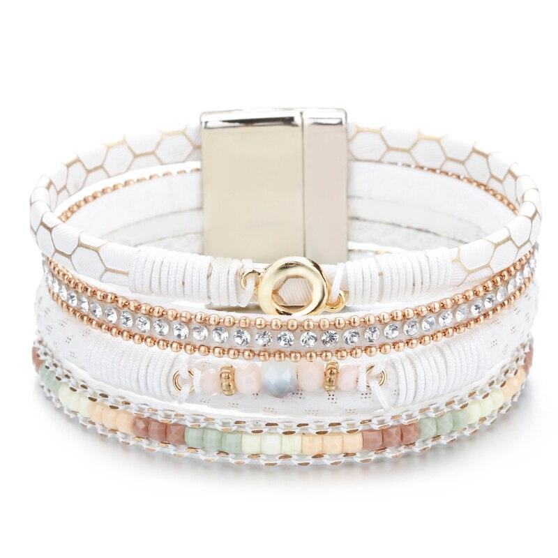Bracelet en cuir PU blanc et perles acryliques pour femme - EMAKUJITIA