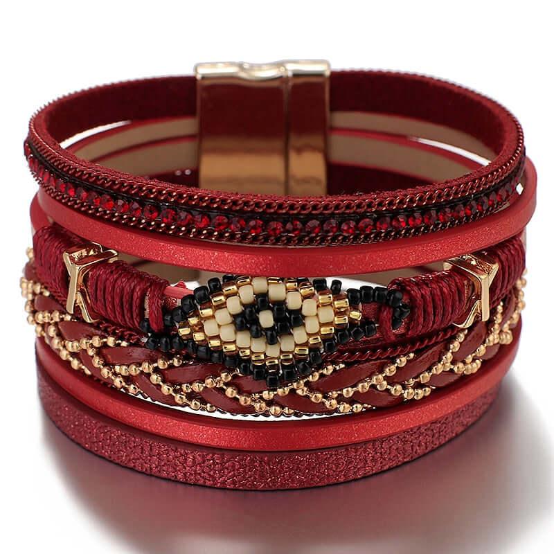 Bracelet en similicuir bohème serti de perles en acrylique - EMAKUJITIA
