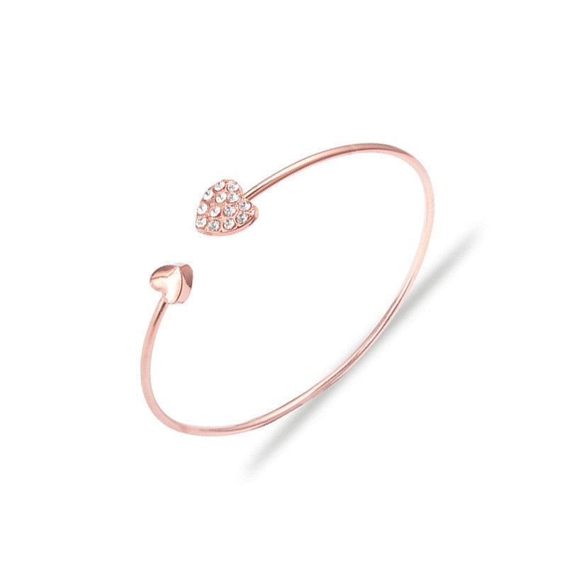 Bracelet ouvert ajustable en cristal avec double cœur pour femme - EMAKUJITIA