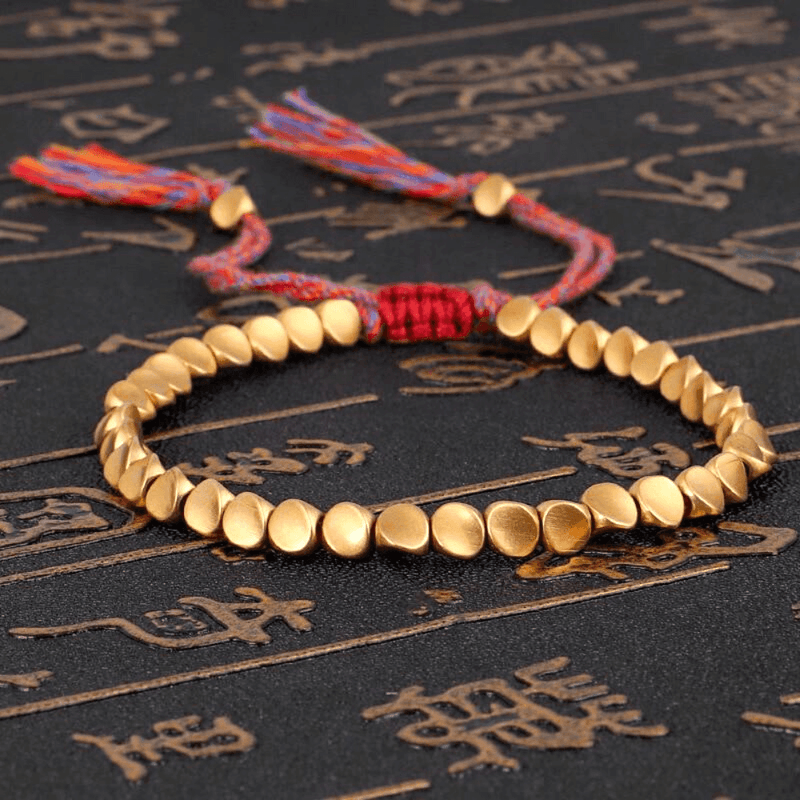 Bracelet tressé style tibétain fait à la main perles de cuivre - EMAKUJITIA
