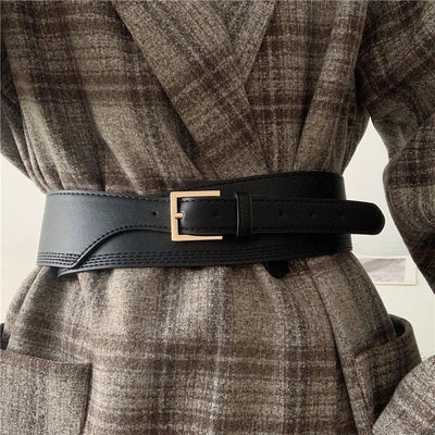 Ceinture mode large en cuir PU boucle dorée - EMAKUJITIA