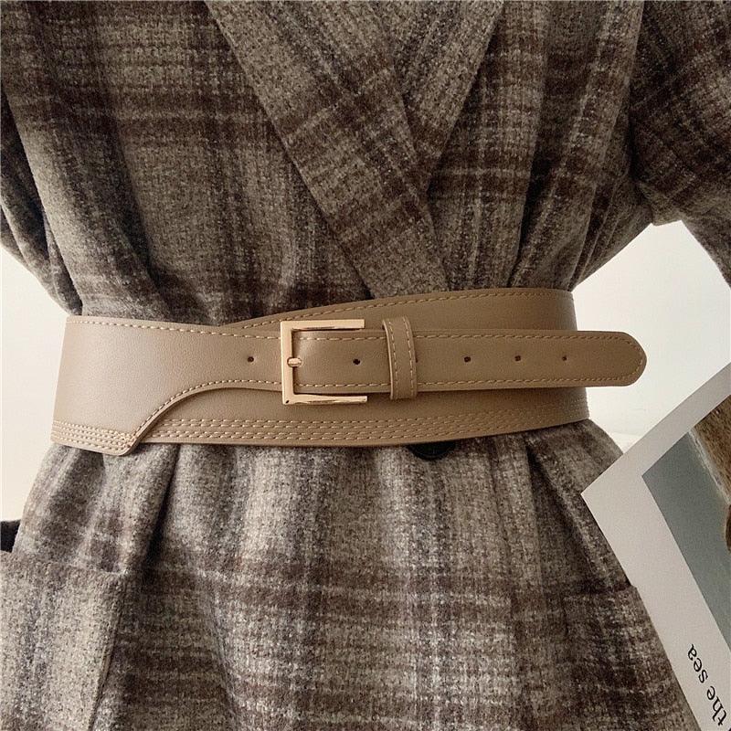 Ceinture mode large en cuir PU boucle dorée - EMAKUJITIA