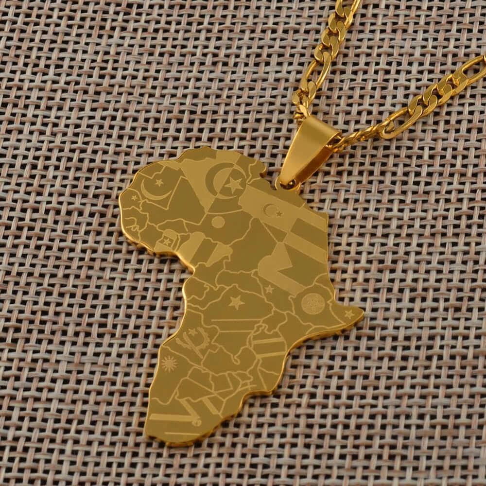 Chaîne en acier pendentif carte d'Afrique - EMAKUJITIA