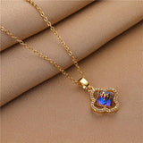 Chaîne pendentif en cristal de zircon bleu quatre feuilles - EMAKUJITIA