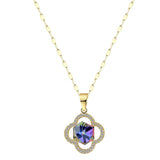 Chaîne pendentif en cristal de zircon bleu quatre feuilles - EMAKUJITIA