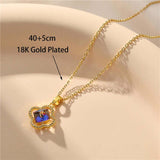 Chaîne pendentif en cristal de zircon bleu quatre feuilles - EMAKUJITIA