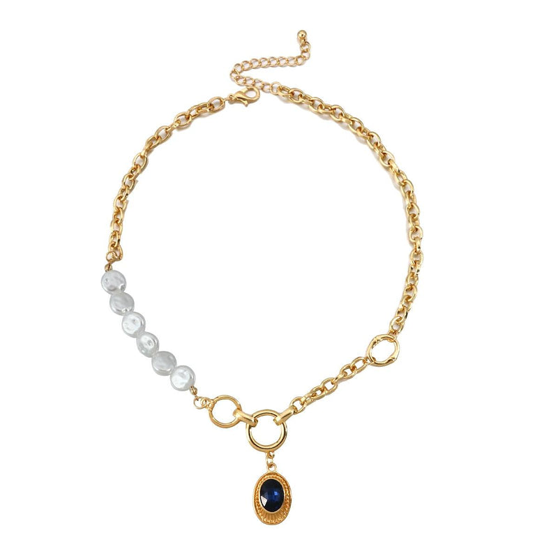 Collier de perles Vintage avec pendentif en cristal bleu - EMAKUJITIA