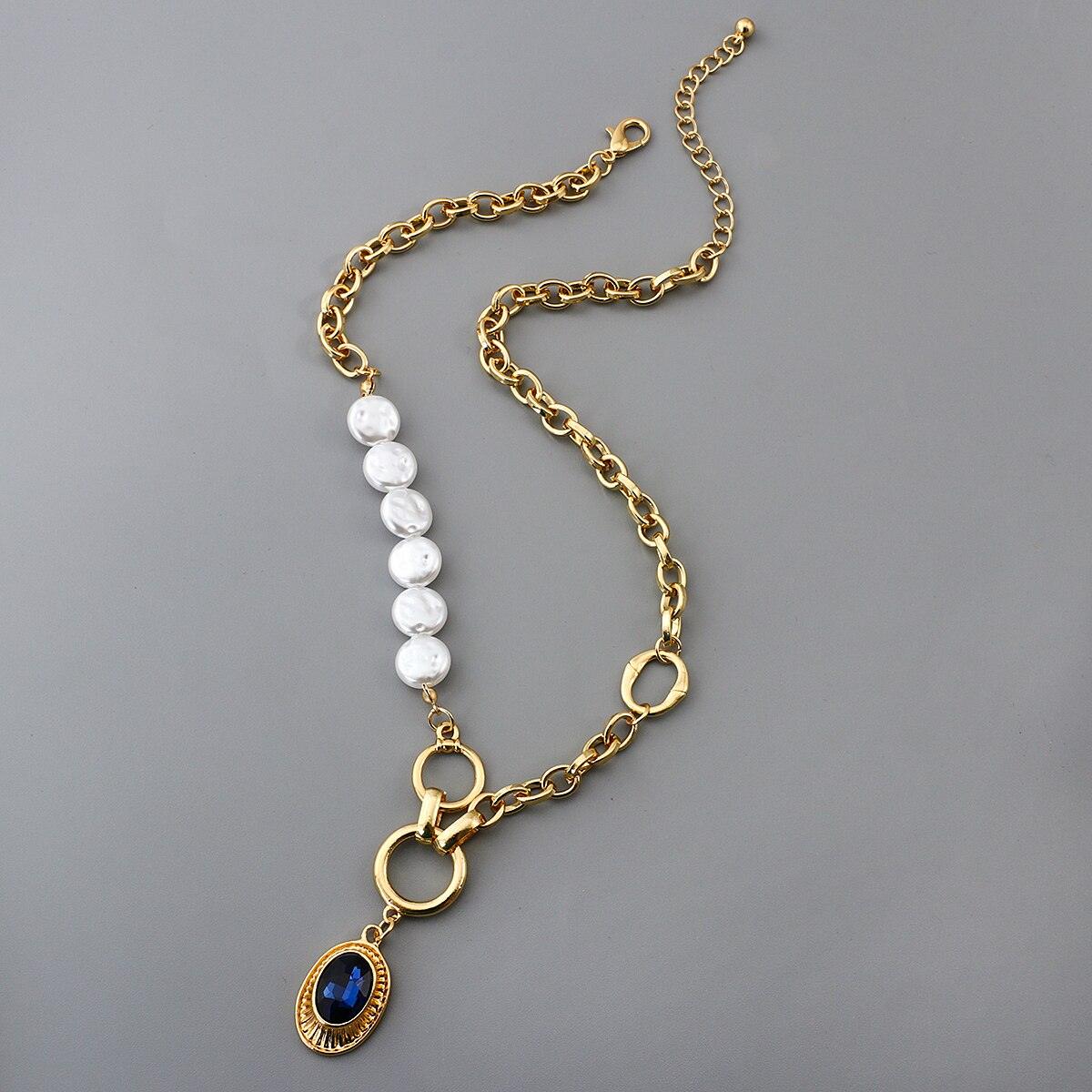 Collier de perles Vintage avec pendentif en cristal bleu - EMAKUJITIA