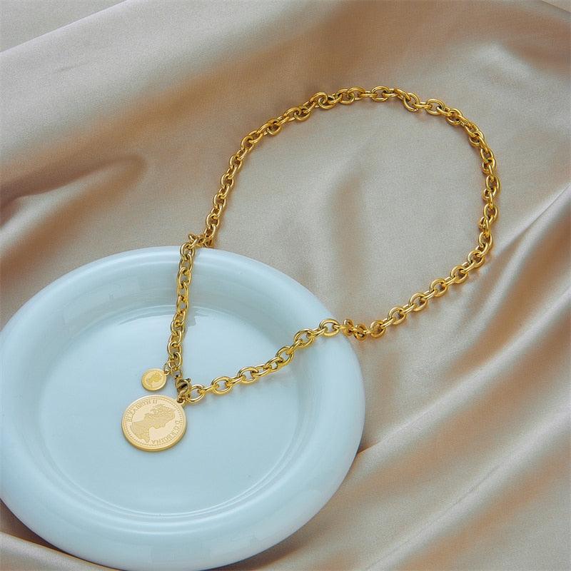 Collier en chaîne pour femme pendentif pièce de monnaie - EMAKUJITIA