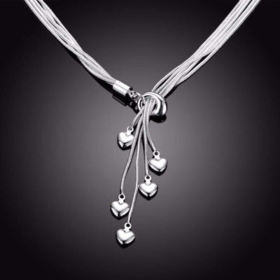 Collier long en argent pour femmes pendentifs cœurs - EMAKUJITIA