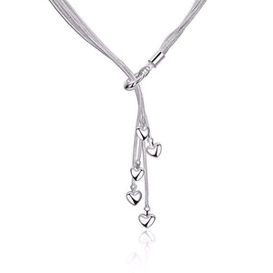 Collier long en argent pour femmes pendentifs cœurs - EMAKUJITIA