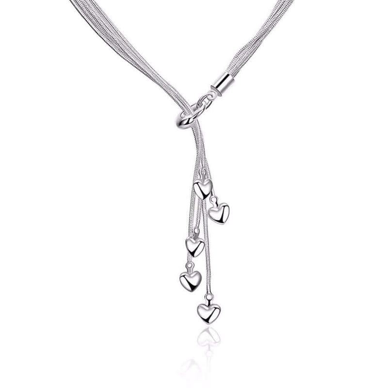 Collier long en argent pour femmes pendentifs cœurs - EMAKUJITIA