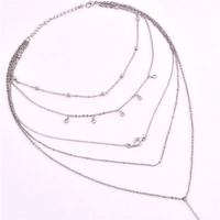 Collier long multicouche argenté avec pendentif - EMAKUJITIA