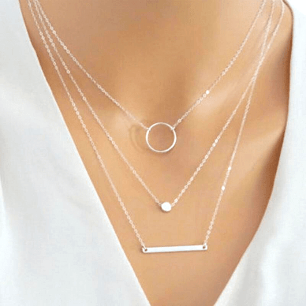 Collier multicouche fin avec pendentifs géométriques pour femmes - EMAKUJITIA