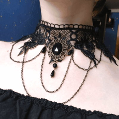 Collier noir ras du cou en dentelle pour femmes - EMAKUJITIA