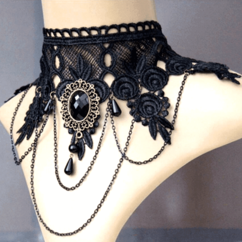 Collier noir ras du cou en dentelle pour femmes - EMAKUJITIA