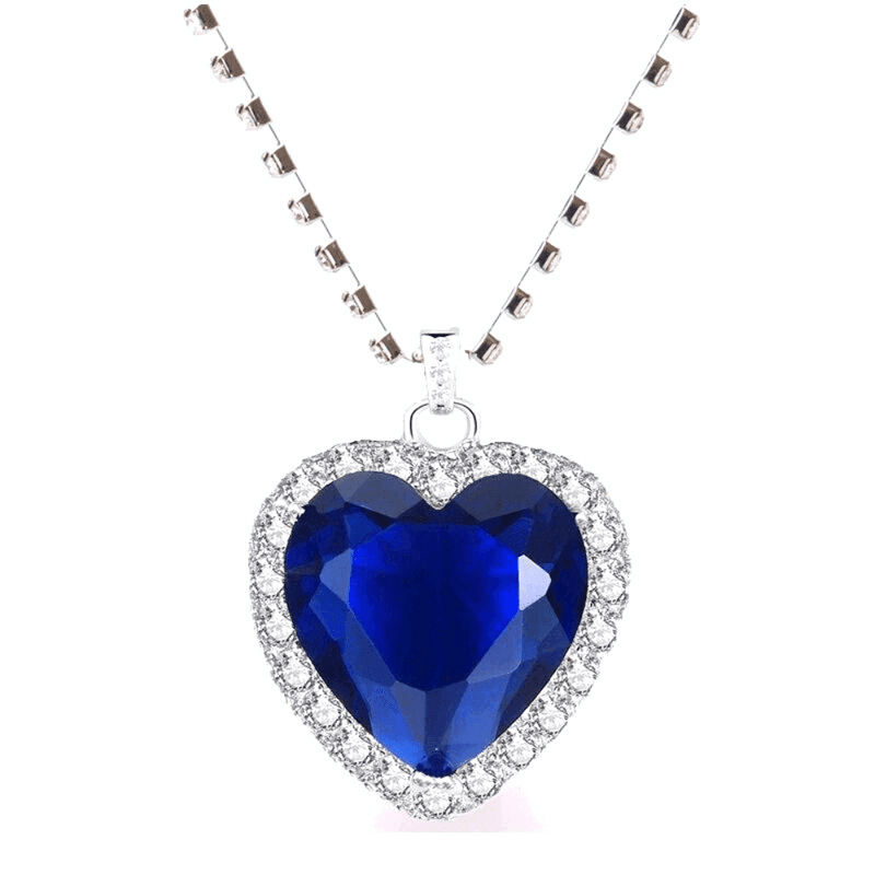 Collier pendentif cœur en pierre de zircon bleu océan - EMAKUJITIA