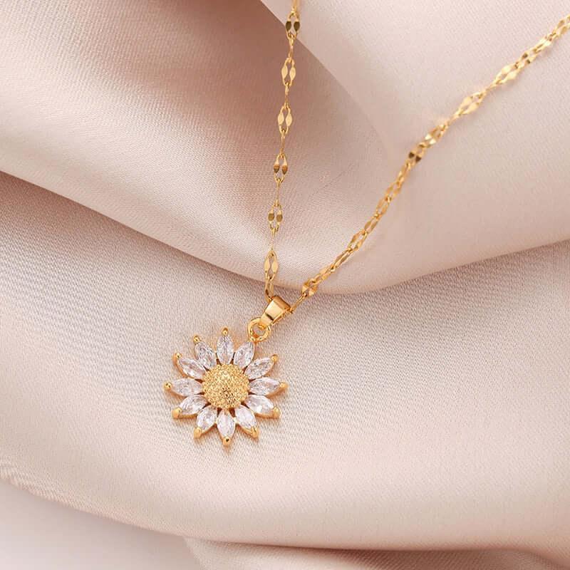 Collier plaqué or pendentif fleur en cristal de zircon pour femmes - EMAKUJITIA