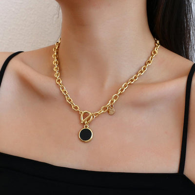 Collier pour femme avec chaîne épaisse et pendentif ronds en acrylique - EMAKUJITIA