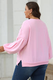 Sweatshirt Oversize Rose Clair en Coton avec Broderie Nœud et Manches Lanterne