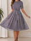 Elegant Polka Dot Belted Flared Dress for Women - Spring Summer Polyester