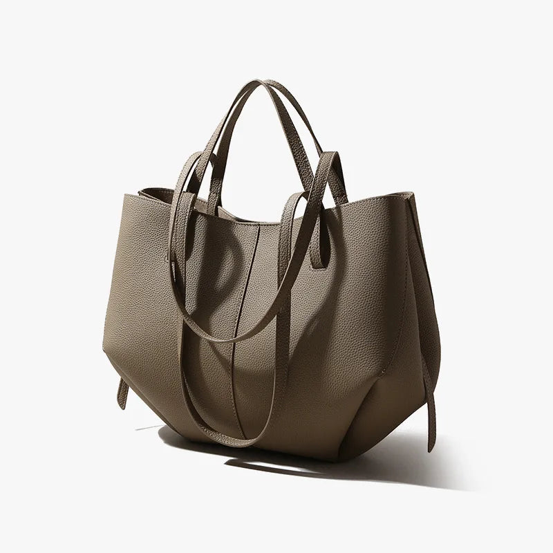 Grand Sac à Bandoulière Femme en Cuir Véritable Marron Chic