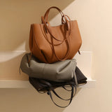 Grand Sac à Bandoulière Femme en Cuir Véritable Marron Chic