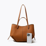 Grand Sac à Bandoulière Femme en Cuir Véritable Marron Chic