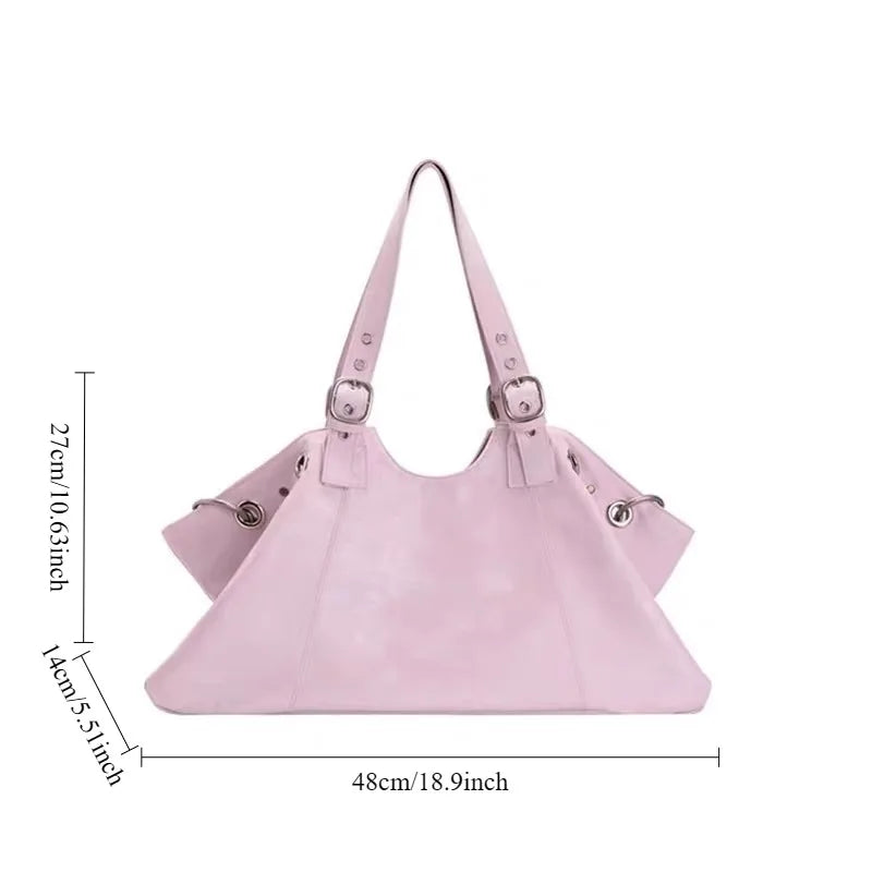 Schéma de dimensions d'un sac fourre-tout rose, 48x27x14cm