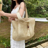Grand sac cabas femme en paille - Élégance bohème chic