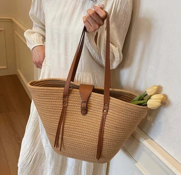 Grand Sac Cabas Femme en Paille – Style Bohème Chic et Décontracté