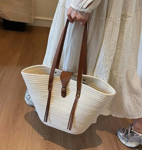 Grand Sac Cabas Femme en Paille – Style Bohème Chic et Décontracté