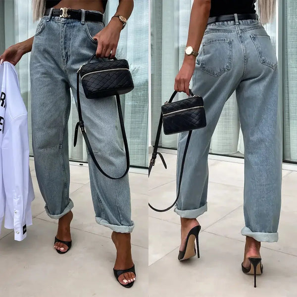 Women's loose jeans, hipster streetwear style, made of high