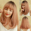 Mid-length straight wig with bangs made of high quality synthetic fiber