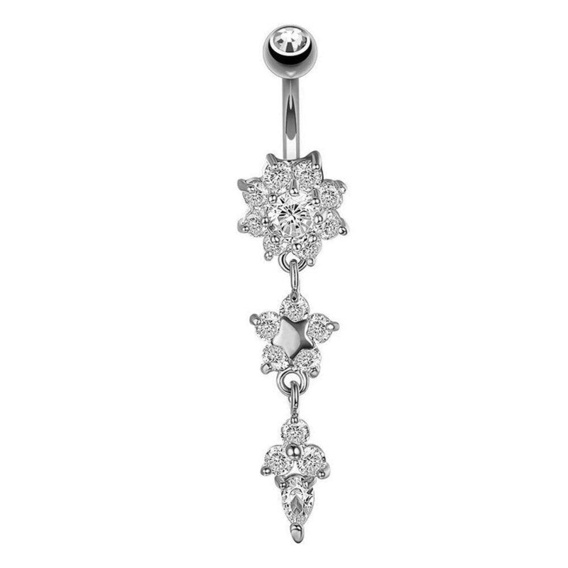 Piercing de nombril en cristaux de zircon motif fleur - EMAKUJITIA
