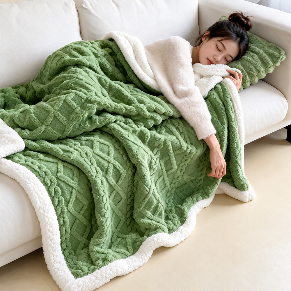 Plaid texturé à revers sherpa — Soirée au chaud