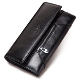 Portefeuille long femme en cuir véritable avec blocage RFID