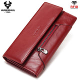 Portefeuille long femme en cuir véritable avec blocage RFID