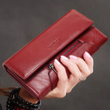 Portefeuille long femme en cuir véritable avec blocage RFID
