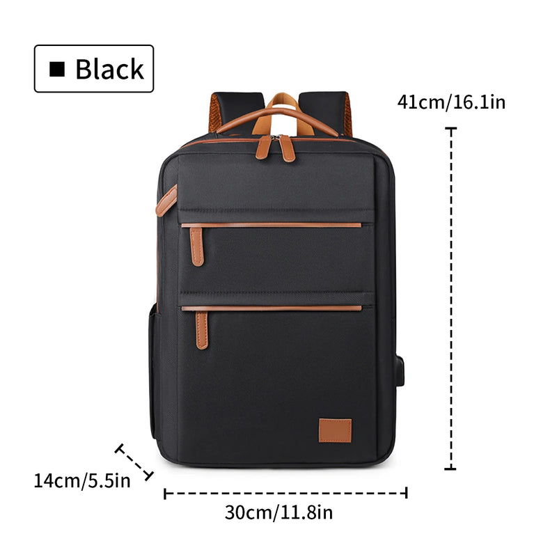 Vue de face du sac à dos ordinateur portable noir avec dimensions (41x30x14cm)
