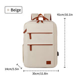 Vue de face du sac à dos ordinateur portable beige avec dimensions (41x30x14cm)