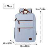 Vue de face du sac à dos ordinateur portable bleu clair avec dimensions (41x30x14cm)