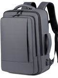 Sac à dos ordinateur portable extensible gris avec port USB et poignée latérale, vue de face
