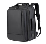 Sac à dos ordinateur portable extensible noir avec port USB et poignée latérale, vue de face