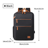 Vue de face du sac à dos ordinateur portable noir avec dimensions (41x30x14cm)