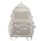 Sac à dos Ita transparent beige clair, vue de face, idéal pour un style bohème et décontracté