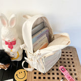 Intérieur du sac à dos Ita transparent, révélant le compartiment pour ordinateur et les multiples rangements