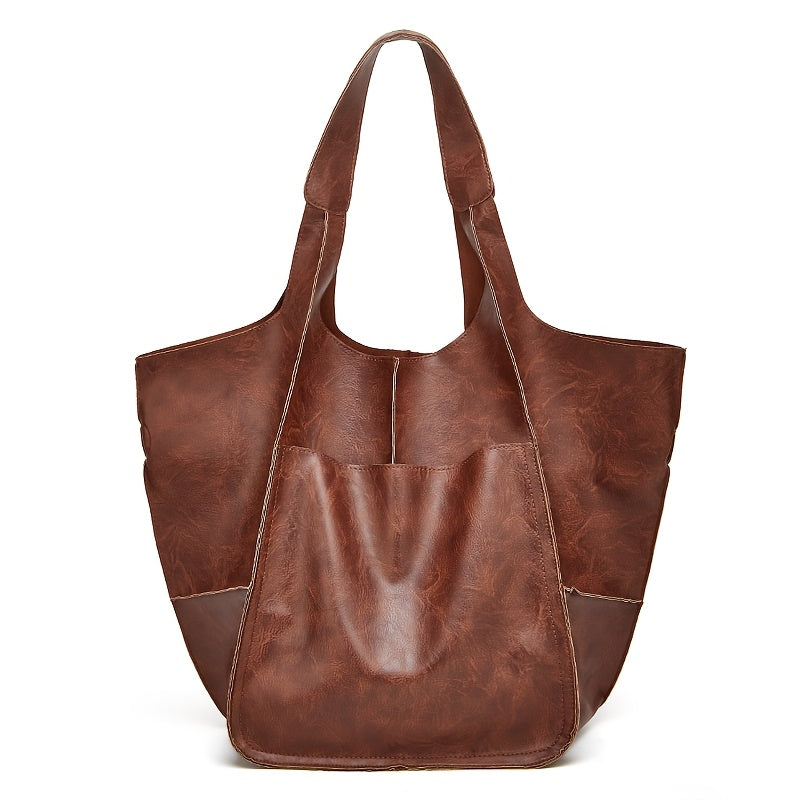 Sac à main hobo marron grande capacité pour femme, vue de face