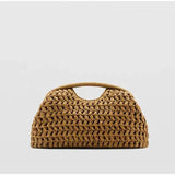 Sac à main demi-lune en paille tressée, couleur naturelle sable