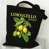 Sac fourre-tout noir motif Limoncello Spritz et branches de citron, sur fond blanc